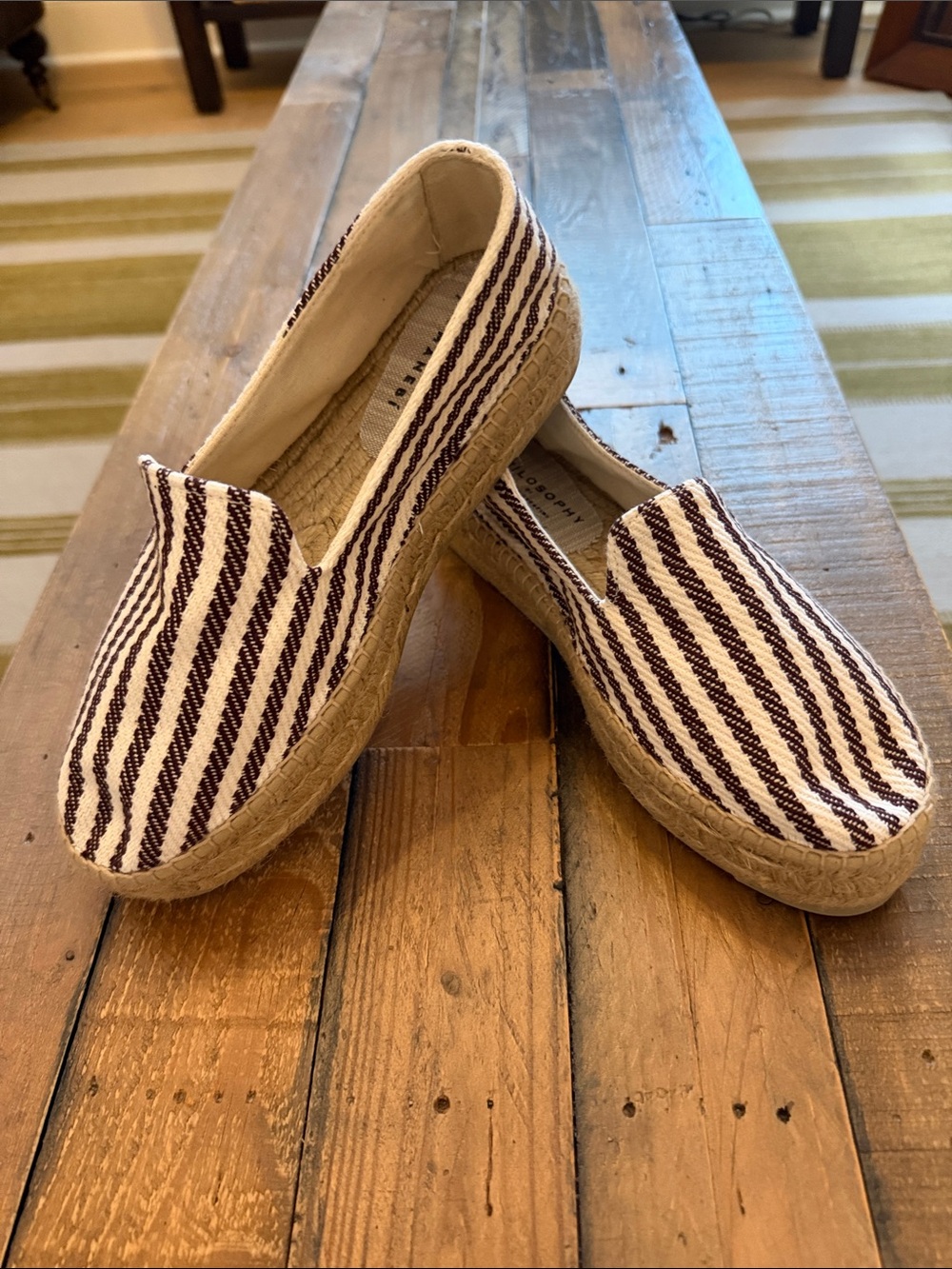 Philosophy of Lorenzo Serafini Striped Canvas Espadrille Slip-On - White & Brown